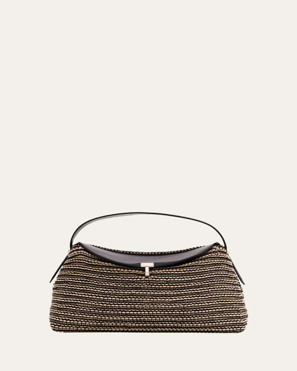 T Lock Woven Leather Top-Handle Bag